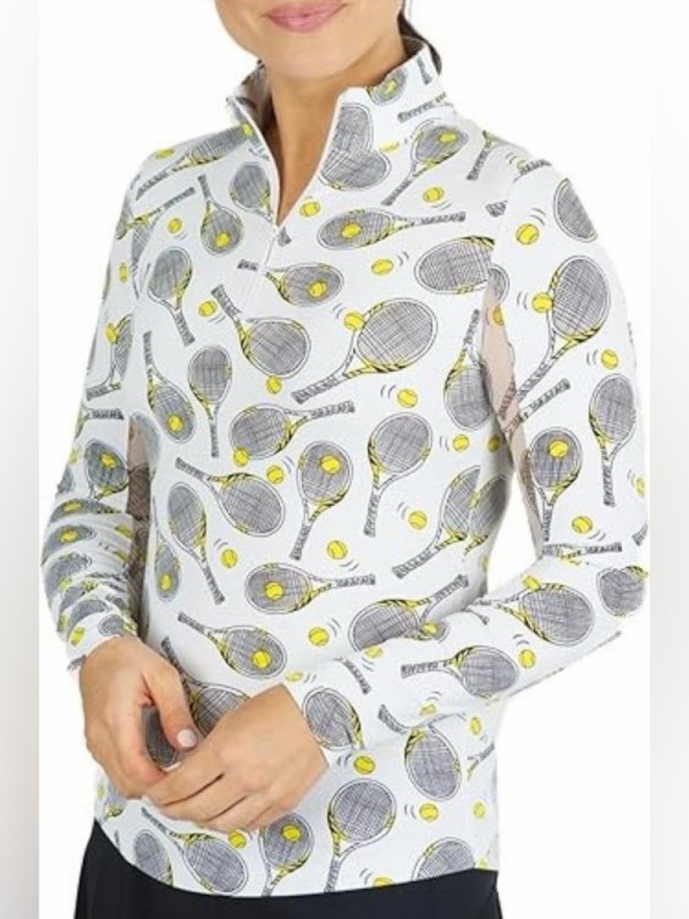 IBKUL White Long Sleeve Tennis Print Polo
